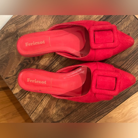 Fericzot Slingback Buckle Flat Pointed Toe Backless Mule Slides Loafers Suede 11 - Picture 1 of 7